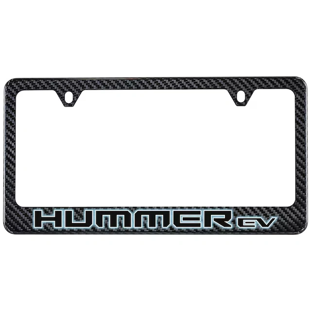 License Plate Frame in Carbon Fiber with GMC HUMMER EV Pickup Logo by Baron & Baron® - Associated Accessories