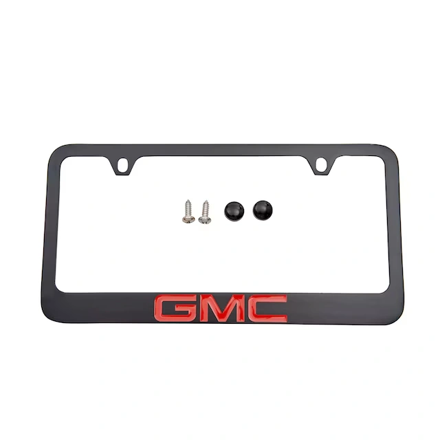 License Plate Frame by Baron & Baron® in Black with Red GMC Logo - Associated Accessories