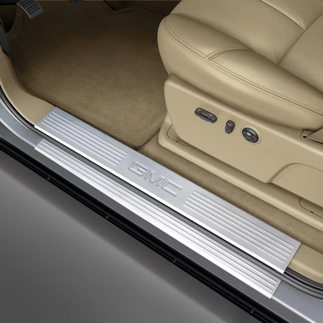 Front and Rear Door Sill Plates in Brushed Stainless Steel with GMC Logo