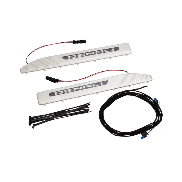 Illuminated Front Door Sill Plates in Stainless Steel with Denali Script 3 Illuminated Front Door Sill Plates in Stainless Steel with Denali Script