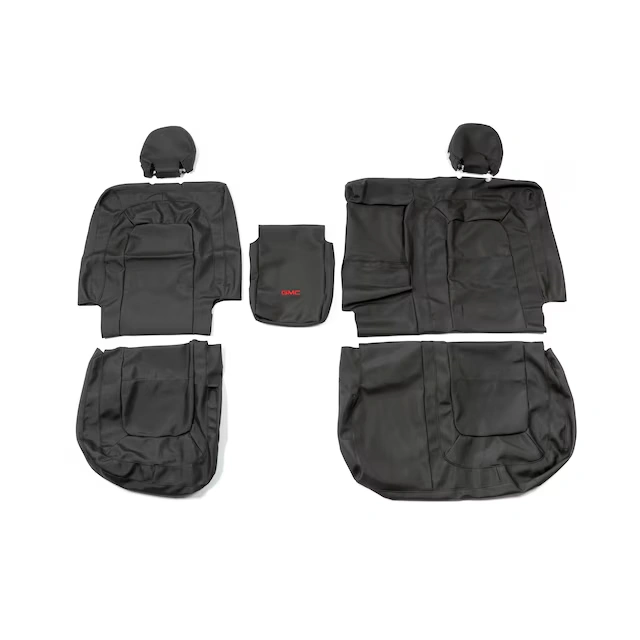 Rear Seat Cover Set in Jet Black with GMC Logo (with Armrest) 3 Rear Seat Cover Set in Jet Black with GMC Logo (with Armrest)