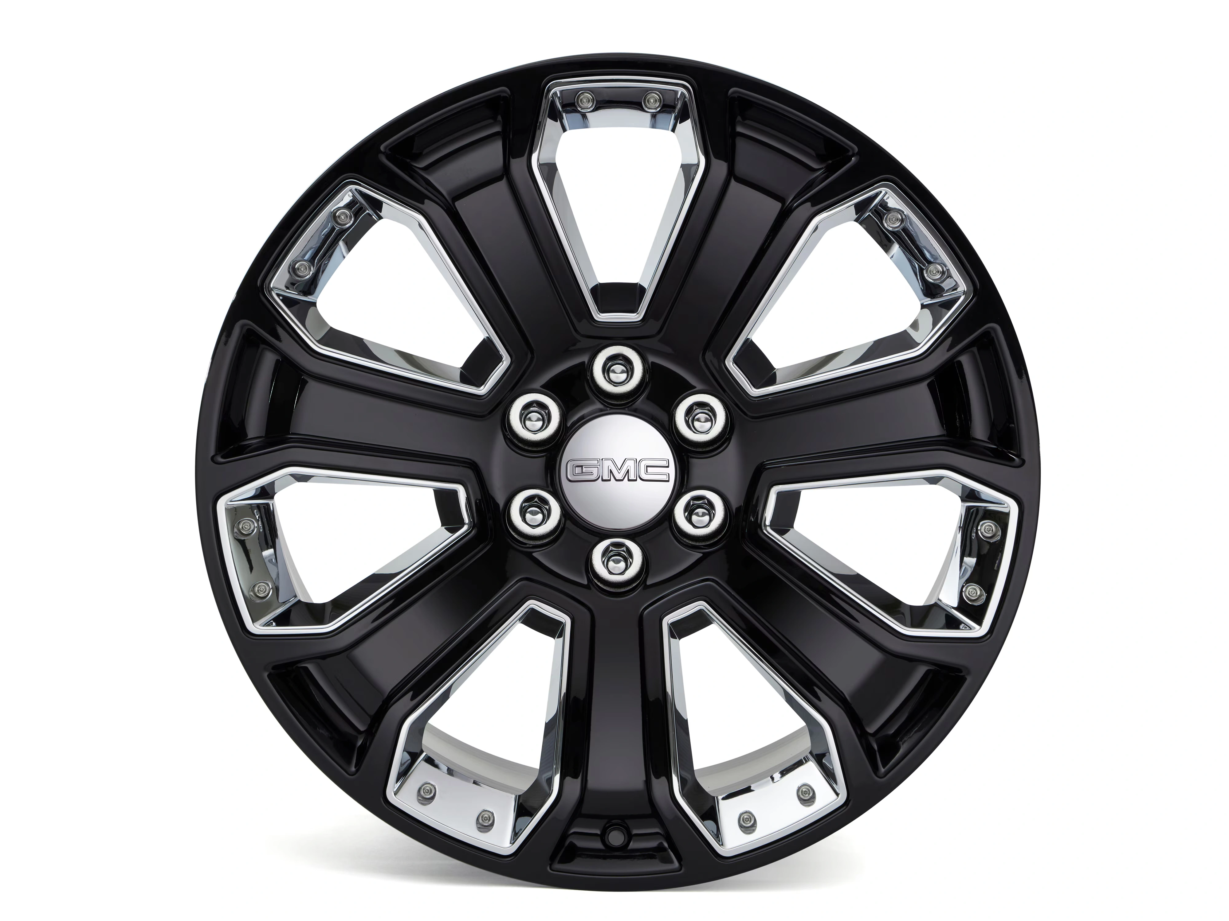 22x9-Inch Aluminum 7-Spoke Wheel in Gloss Black with Chrome Inserts